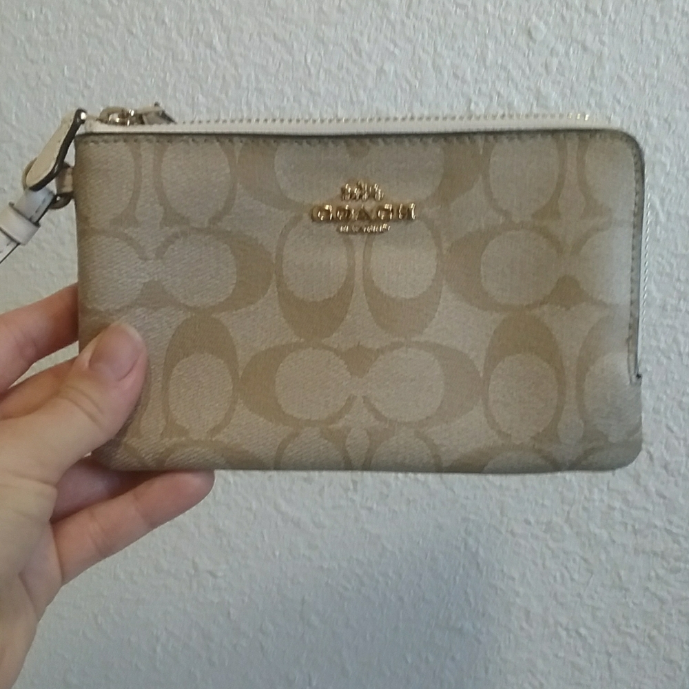 Coach Tan Monogram Double Zip Wallet